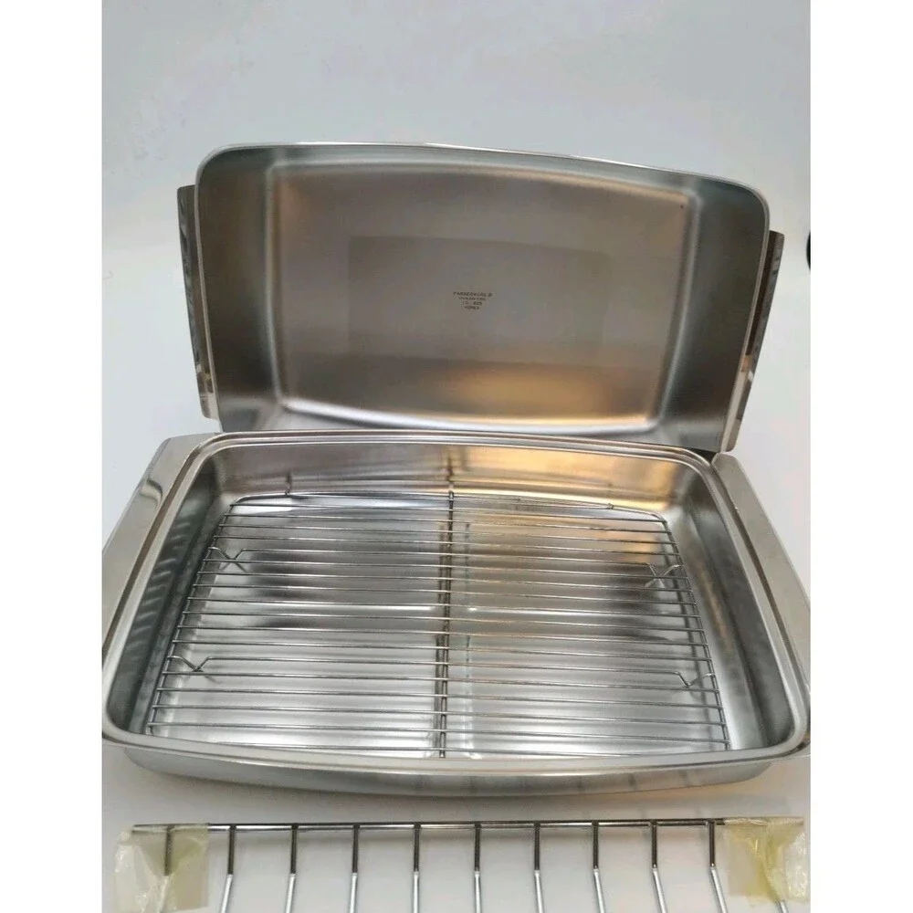 Farberware Korea Stainless Steel Roaster Pan Chafing Pan with Lid & 2 Racks 15